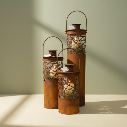 Edelrost Laterne Arte - Gartendeko - Rustikal - mit Glaseinsatz für Kerzen - Vintage Optik (58)