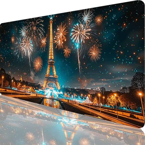 Mauspad Schwarz Mauspad XXL 1500x800x3 mm XXL Mousepad Eiffelturm Mousepad Gaming Zubehör mit Vernähten Kanten Design, Mouse Pad Wasserdicht und Langlebig für Maus und Tastatur, Office Deko 77-Xt
