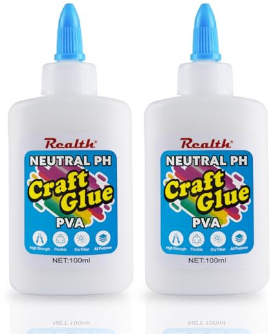 Realth Colla per L'artigianato/Colla PVA | Universale Trasparente a Secco | 200 ml per L'artigianato Artistico | Ideale per Progetti Bricolage Nella Creazione di Gioielli in Carta