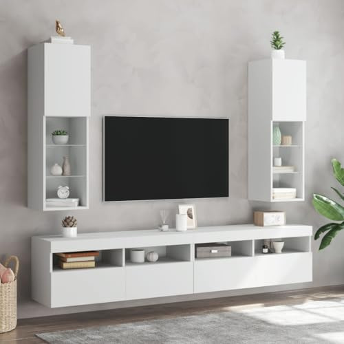 Woonisher Meubles TV avec lumières LED 2 pcs Blanc 30,5x30x102 cm Ensemble Meuble TV et Table Basse