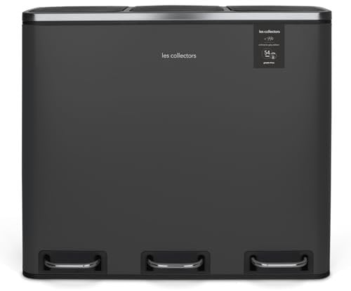 Les Collectors Poubelle de tri à pédale N°990 Capacité 54 L, 3 compartiments 18L, Résistante, Cuisine, Seaux Amovibles, Recyclage, Tri sélectif, Fermeture Couvercle silencieuse, Gris anthracite