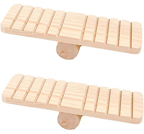 ifundom 2pcs Hamster Seesaw Wooden Toy Chew Toy Small Pet Playground Accessory for Hamster Guinea Pig Cage