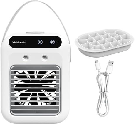 Ventilateur de refroidissement portable personnel | Refroidisseur d'air personnel – 2 vitesses réglables – Appareil de refroidissement silencieux avec bac à glaçons pour salon, chambre à coucher