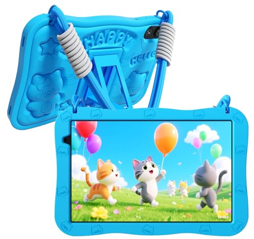 VASOUN 10 inch Kids Tablet,Android 15 Tablets with Lanyard 32GB, Five-Core,HD IPS Display,WiFi,Dual Camera,6000MAH Battery,Toddler Tablet for Kids (Blue)