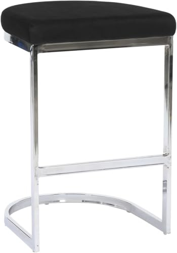 Lamboro Trevi Velvet Kitchen Bar Stools, Chrome Cantilever Frame, Breakfast & Home Bar Stool - Black