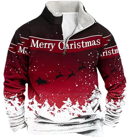 Weihnachtspulli Herren Lustige Ugly Weihnachtspullover Christmas Druck Sweater Weihnachts Baumwolle Pullover Hässlich Pulli Weihnachten Sweatshirt Xmas Winterpullover Langarm Weihnachtspullover