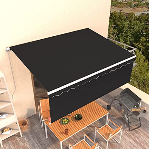 Manuelle Einziehbare Markise mit Rollo 4x3 m Anthrazit, UV- & Wasserbeständig, Aluminiumrahmen, für Balkon & Terrasse, Sonnenschutz Windschutz