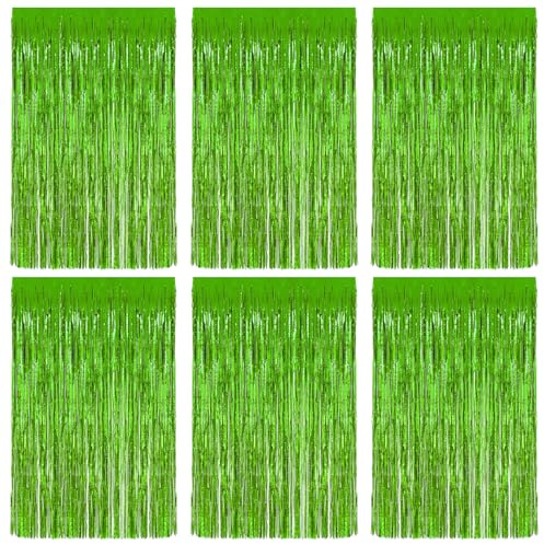 6pcs Foil Curtain, Green Tinsel Curtain, Metallic Foil Fringe Curtains, Hanging Door Streamers for Birthday Party Wedding Holiday Graduation Bridal Shower Backdrop Decoration (3.3 x 6.6ft)