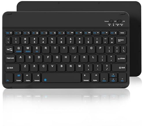KVTVOU Ultra-Slim Bluetooth Keyboard, Rechargeable Wireless Keyboard Compatibility for iOS, Android, Windows, iPad, Tablet, Laptop, Smartphone, Portable Quiet UK QWERTY Layout, Black