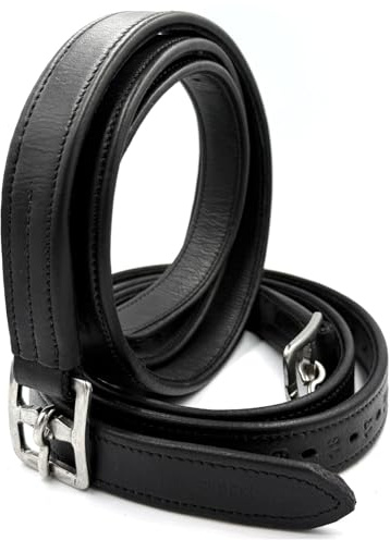 Equine Smile ES5025 Correa de piel suave para estribo, correa de piel especialmente suave al mismo tiempo extremadamente resistente con hebillas de acero inoxidable para doma y salto (negro, 125 cm)