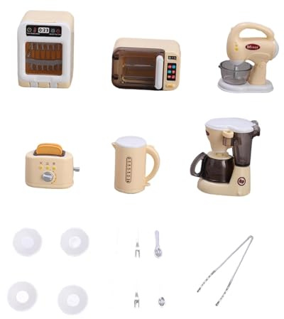 Sharplace Miniature Kitchen Appliances Playset for Girls Boys Oven, Microwave, Blender, Coffee Maker, Kettle, and Toaster Kitchen Toys, Yellow