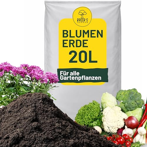 Blumenerde 20 Liter – Universalerde für Zimmer- & Balkonpflanzen – Nährstoffreich, Strukturstabil & Wasserspeichernd – Torfreduziert – Für kräftiges Wachstum & gesunde Wurzeln
