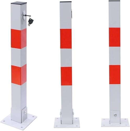 Mucola Parkpfosten Absperrpfosten klappbar mit Schloss 70 cm Grau Rot Stahl | Verzinkt und rostbeständig, flach umlegbar, inkl. 3 Schlüssel und Bodendübel, gegen Fremdparker auf Parkplatz und Einfahrt