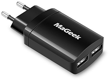 MaGeek® 12W / 2.4A Dos Puertos USB Cargador de Pared con tecnología UniCharge para iPhone, iPad, Samsung Galaxy, LG y más (Negro)