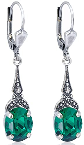 Jugendstil Ohrringe Markenkristalle Silber Grün Emerald NOBEL SCHMUCK