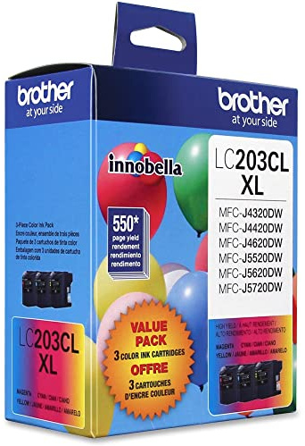 Brother Genuine High Yield Color Ink Cartridges, LC2033PKS, 3-Pack, Cyan, Magenta, Yellow, 550 Pages, Amazon Dash Replenishment