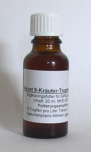 20ml Asvet 9-Kräuter-Tropfen Spezial für Hühner, Wachteln, Hasen, Kaninchen, für 100 Liter Tränke, Keine chemische Wurmkur