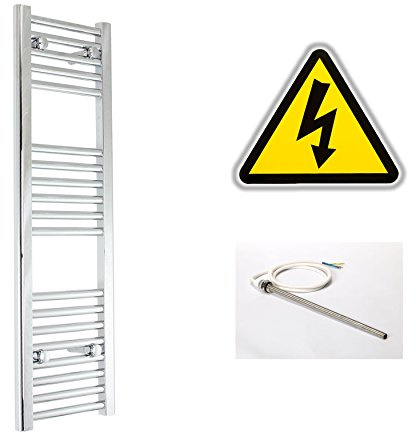 companyblue 250mm wide x 1000mm high Prefilled Electric Heated Towel Rail Radiator Flat Chrome Bathroom Warmer