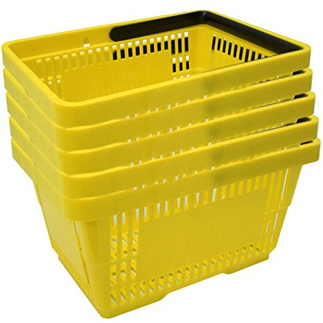 GERSO 5 Einkaufskörbe aus Kunststoff, Tragekorb, Shopping Basket, Supermarkt, Plastik mit Henkel 22 Liter stapelbar gelb