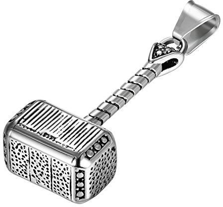 JewelryWe Schmuck Wikinger Mjölnir Halskette Herren Edelstahl Thors Hammer Anhänger mit Kette Nodischer Viking Amulett Geschenk für Männer