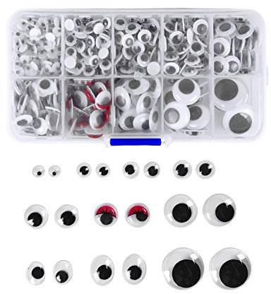 ewtshop® Jumbo Set Wackelaugen 500 Stück, in Sortierbox, 10 Verschiedene Größen, Kulleraugen, Glubschaugen, selbstklebend