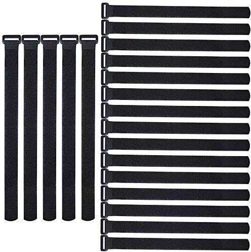 QitinDasen 20 Stück 20 X 2 cm Nylon Kabelbinder, Wiederverwendbare Kabelbänder, Verstellbare Klettbänder, Mehrzweck Klettverschluss Kabelbinder (Schwarz)