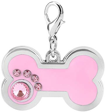 Pssopp Etiquetas de Identificación Personalizadas Para Mascotas en Forma de Hueso, Aleación Para Perros y Gatos - Encantos (Rosado)