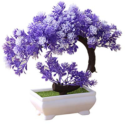 Mini Fausse Plante Bonsaï Artificiel en Pot pour Décoration de Bureau Violet