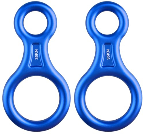 TRIWONDER 3kN Abseilachter, Abseilgerät Klettern 8 Descender für Seildurchmesser 8-13 mm (【35kN】 Blau - 2 Stück)
