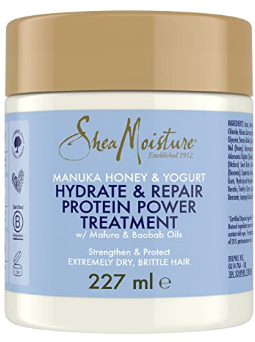 SHEA MOISTURE Moisture Manuka Honey & Joghurt Hydrate & Repair Protein Power Treatment mit Mafura und Baobab-Ölen zur Stärkung und zum Schutz von extrem trockenem, sprödem Haar 227 ml