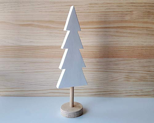 Albero di Natale in legno bianco e pino naturale in stile nordico - Altezza: 32cm - Decorazione minimalista per la casa