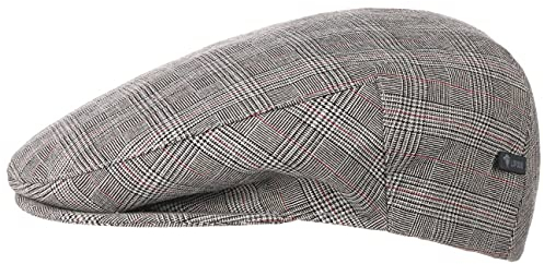 Lipodo Devron Karo Flatcap Herren Made in Italy Gefütterte Baumwollcap Schirmmütze Vintage Optik Frühjahr Sommer grau 57 cm