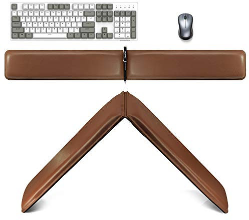 MAIDERN Repose-poignet double allongé pour clavier - En mousse à mémoire de forme - Pour bureau, jeux, ordinateur, ordinateur portable et Mac (cuir synthétique marron)