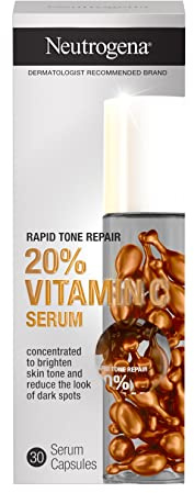 Neutrogena Rapid Tone Repair 20% Vitamin C Brightening Serum Capsules, Antioxidant Face Serum to Brighten Look of Dark Spots & Even Skin Tone, Oil-Free, 30 Serum Capsules