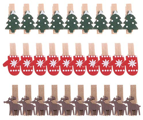 60 Stück Weihnachtsklammern aus Holz, Kartenpapierhalter Cartoon-Fotoclips für Zuhause, Schlafzimmer, langlebig