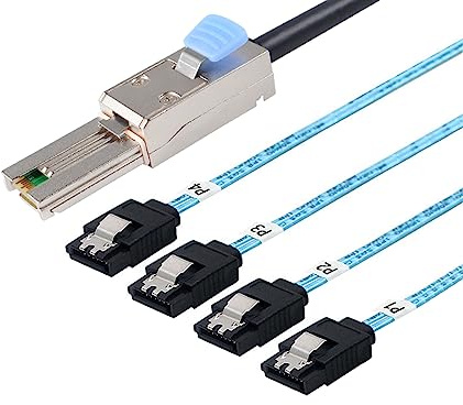 Mini SAS 26P SFF 8088 macho a 4 SATA 4 pines hembra 1 m cable con pestillo | Mini anfitrión/controlador SAS a 4 SATA objetivo/plano posterior