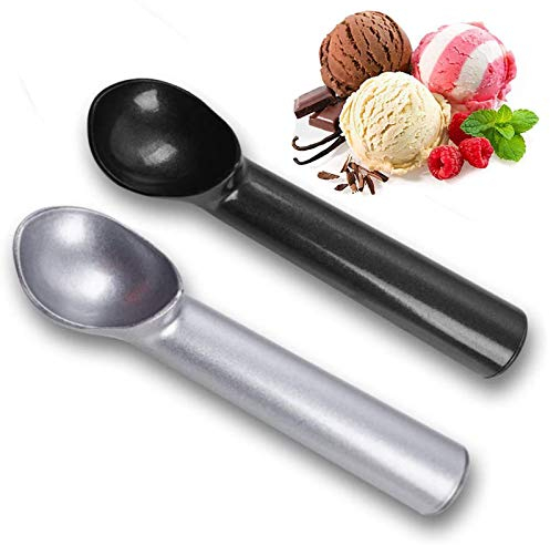 Linwnil Eisportionierer, 2 Stück, 17,8 cm, antihaftbeschichtet, Eisportionierer, einteilig, Aluminium-Design, spülmaschinenfest (schwarz + silber B)