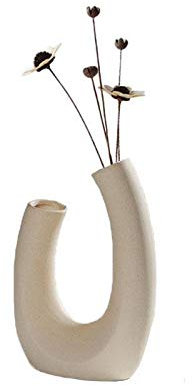 Cratone Vase Beige Keramik Moderne Kunst Vase U-Form Keramik Donut Vase Abstraktion Blumen Vase Dekoration Nordic Modern Style Blumenvasen Topf für Blumen Wohnzimmer Büro Home Dekoration