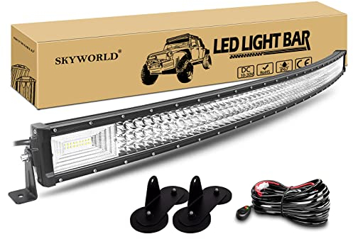 SKYWORLD 52 Zoll 675W Gebogene Triple Row 7D LED-Arbeitslicht-Bar-Spot-Flut-Kombinationsbalken, magnetische Basis-Halterung mit Kabelbaum-Kit-LKW Offroad-Fahrlampe SUV-Ute 4x4 4WD atvs utvs