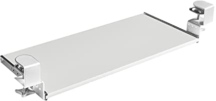 FIX&EASY Support coulissant pour clavier ordinateur souris avec tablette tiroir et pince blanc, plateau 800X300mm blanc décor, glissières galvanisé 300mm avec verrouillage pour bureau et pc table