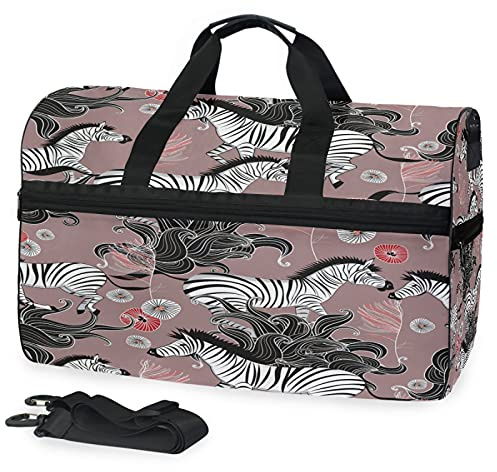 Schwarzes Zebra Sporttasche Badetasche mit Schuhfach Reisetaschen Handtasche für Reisen Frauen Mädchen Männer
