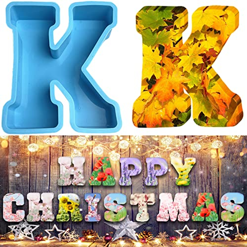 Moule en silicone 3D avec grandes lettres de l'alphabet pour résine ou pâtisserie en forme de lettre K 15,2 cm