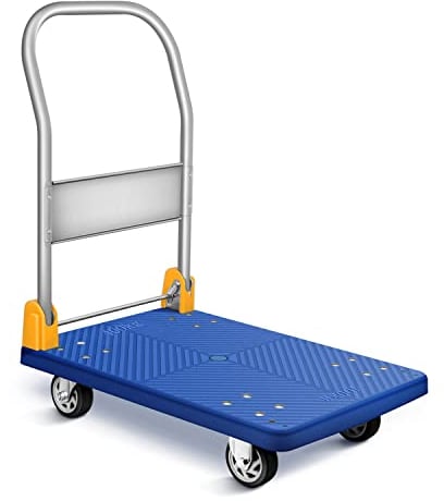 YSSOA Platform Truck with 880lb(400kg) Weight Capacity and 360 Degree Swivel Wheels, Foldable Push Hand Cart for Loading and Storage, Blue