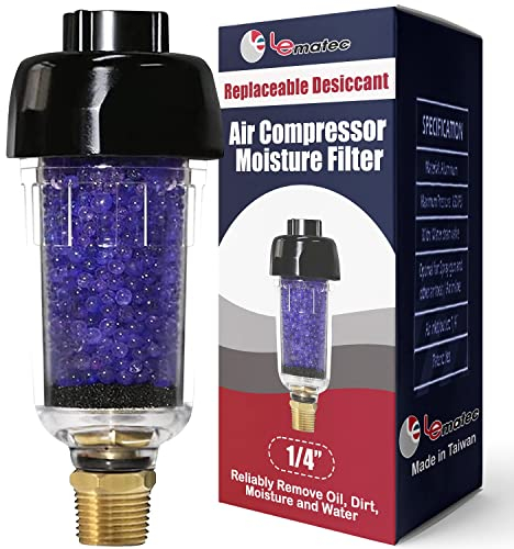 LE LEMATEC Air Compressor Dryer, Desiccant Filter Air Dryer for Pneumatic Tools and HVLP Paint Spray Gun, Traps Oil, Water, Dirt, Moisture for Clean and Dry Compressed Air, 150 PSI (ZN312E-3 1/4)