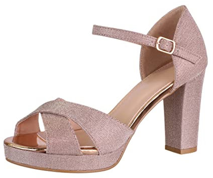 Elara Damen Sandaletten Trichter Absatz Strass Chunkyrayan 8173-GL-Champagne-40