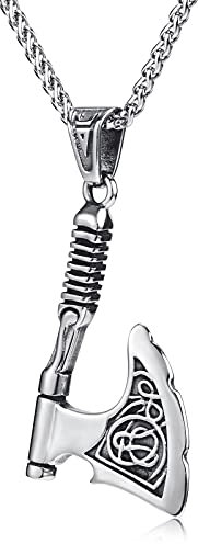 WESTMIAJW Viking Necklace Stainless Steel Norse Axe Amulet Pendant Necklaces Jewellery Gifts for Men 60cm