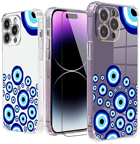 Roemary Eyes Case for iPhone 13 Pro Max with Blue Eyes Design,Arty Pattern with Screen Protector [Buffertech 6.6 ft Drop Impact] Soft TPU Protective Case for iPhone 13 Pro Max 6.7