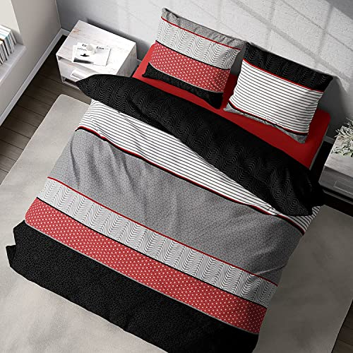 DILIOS Premium Bettwäsche 135x200 – 100% Baumwolle, ÖKO-TEX Zertifiziert, Renforcé, Atmungsaktiv & Antiallergisch, mit Reißverschluss, 2teilig – Bettbezug + Kissenbezug 80x80, Rot Schwarz