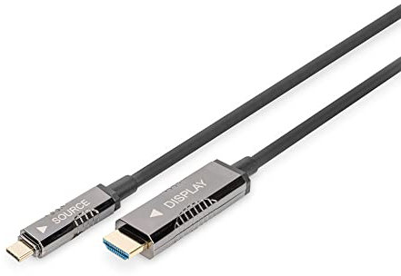 DIGITUS Cable adaptador de fibra USB-C a HDMI AOC - HDMI 2.0 - Displayport 1.2 - 4k/60Hz - DP Alt-Mode - Plug&Play - 20m - negro