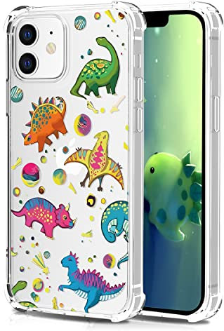 XIMIZU Cute Dinosaur Transparent Soft Slim TPU Anti-Yellow Shockproof Protective Case for iPhone 12/12 Pro 6.1 inch